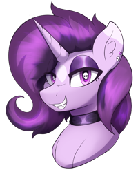 Size: 3060x3822 | Tagged: safe, artist:czu, oc, oc:czupone, pony, unicorn, bust, choker, eyeliner, fangs, high res, makeup, male, simple background, skull, skull eyes, solo, transparent background, wingding eyes