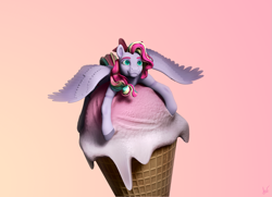 Size: 1491x1080 | Tagged: safe, artist:axel, oc, oc:sky sorbet, pegasus, pony, 3d, 3d model, food, ice cream, multicolored hair