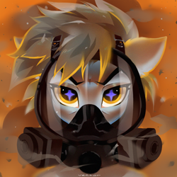 Size: 1500x1500 | Tagged: safe, artist:zlatavector, oc, oc only, oc:siriusnavigator, pegasus, pony, bust, commission, gas mask, looking at you, male, mask, solo, stallion, starry eyes, wingding eyes