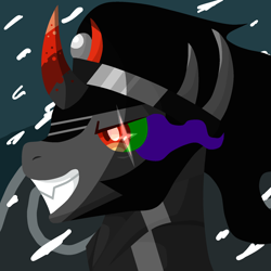 Size: 2022x2022 | Tagged: safe, artist:lindasaurie, derpibooru exclusive, king sombra, pony, unicorn, the crystal empire 10th anniversary, g4, antagonist, blizzard, bust, evil grin, grin, high res, lineless, male, profile, smiling, snow, snowfall, solo, stallion