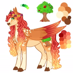 Size: 1773x1773 | Tagged: safe, artist:chesshire-code, oc, oc only, pegasus, pony, cloven hooves, coat markings, floral head wreath, flower, gradient mane, male, offspring, parent:big macintosh, parent:fluttershy, parents:fluttermac, reference sheet, simple background, solo, stallion, white background
