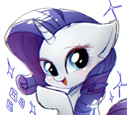 Size: 1280x1155 | Tagged: safe, artist:namaenonaipony, rarity, pony, unicorn, g4, bust, cute, female, looking at you, mare, open mouth, open smile, raribetes, simple background, smiling, smiling at you, solo, sparkles, white background