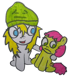 Size: 2000x2000 | Tagged: safe, artist:dex stewart, edit, editor:ciaran, oc, oc only, oc:amber alert, oc:fargate, earth pony, pony, 2023 community collab, derpibooru community collaboration, aqua teen hunger force, background removed, beanie, duo, hat, high res, ignignokt, simple background, traditional art, transparent background