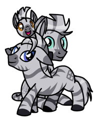 Size: 768x1024 | Tagged: safe, alternate version, artist:windy breeze, oc, oc only, oc:fadhila, oc:tepe, oc:thamani muziki, pony, zebra, 2023 community collab, derpibooru community collaboration, blue eyes, brother, brother and sister, brown eyes, female, filly, foal, green eyes, horse riding a horse, leonine tail, looking at you, male, mare, riding, riding a pony, siblings, simple background, sisters, sitting, smiling, smiling at you, stallion, stripes, tail, transparent background, trio, walking, zebra oc