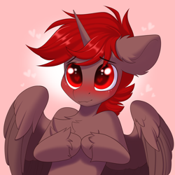 Size: 4096x4096 | Tagged: safe, artist:kebchach, oc, oc only, oc:hardy, alicorn, pony, absurd resolution, alicorn oc, blushing, chest fluff, cute, fingers together, heart, heart eyes, hoof fluff, hooves together, horn, looking at you, male, ocbetes, solo, stallion, wingding eyes, wings