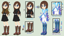 Size: 639x357 | Tagged: safe, artist:selenaede, oc, oc only, oc:fifth spirit, human, equestria girls, g4, my little pony equestria girls: legend of everfree, belt, boots, clothes, coat, crystal guardian, dress, female, freckles, reference sheet, shoes, simple background, skirt, solo