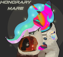 Size: 4353x3976 | Tagged: safe, princess celestia, alicorn, pony, g4, album cover, badge, helmet, honorary astronaut, photo, simple background, solo, spacesuit