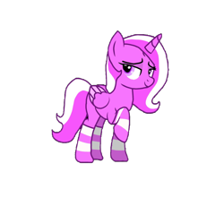Size: 1280x1280 | Tagged: safe, editor:php178, oc, oc only, oc:cherry blossom, alicorn, pony, 2023 community collab, derpibooru community collaboration, alicorn oc, clothes, horn, simple background, socks, solo, striped socks, transparent background, wings