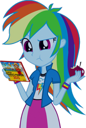 Size: 699x1042 | Tagged: safe, artist:dustinwatsongkx, rainbow dash, human, equestria girls, g4, perfect day for fun, apple, eating, food, nighttime shading, simple background, solo, super mario maker, super mario maker for nintendo 3ds, transparent background, unsure, video game box