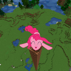 Size: 1080x1080 | Tagged: safe, pinkie pie, earth pony, pony, g4, ^^, eyes closed, female, mare, minecraft, open mouth, solo