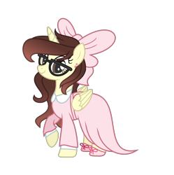 Size: 2053x2065 | Tagged: safe, artist:darbypop1, oc, oc:darby, alicorn, pony, bow, clothes, dress, female, glasses, hair bow, high res, mare, simple background, solo, transparent background