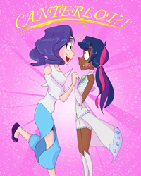 Size: 1586x1983 | Tagged: safe, artist:frostiwars, rarity, twilight sparkle, human, friendship is magic, g4, clothes, cutie mark on human, dark skin, dress, duo, female, flats, humanized, scene interpretation, shoes