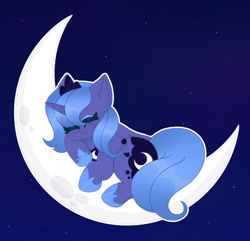 Size: 1280x1236 | Tagged: safe, artist:fluffytrashbin, princess luna, alicorn, pony, g4, eyes closed, female, filly, sleeping, solo, tangible heavenly object, woona, younger