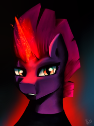 Size: 2480x3315 | Tagged: safe, artist:dsana, tempest shadow, pony, unicorn, comic:a storm's lullaby, g4, bust, clothes, comic cover, cover art, female, glowing, glowing horn, gradient background, gritted teeth, high res, horn, looking at you, mare, portrait, solo, teeth, three quarter view