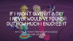 Size: 1920x1080 | Tagged: safe, edit, edited screencap, editor:quoterific, screencap, applejack, fluttershy, pinkie pie, rainbow dash, rarity, spike, twilight sparkle, alicorn, pony, g4, scare master, clothes, costume, dragon costume, lantern, mane six, nightmare night costume, twilight sparkle (alicorn)