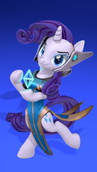 Size: 2160x3840 | Tagged: safe, artist:owlpirate, rarity, pony, unicorn, g4, 3d, 4k, bipedal, clothes, cosplay, costume, dress, female, gradient background, high res, looking at you, mare, overwatch, smiling, smiling at you, solo, source filmmaker, standing, standing on one leg, symmetra