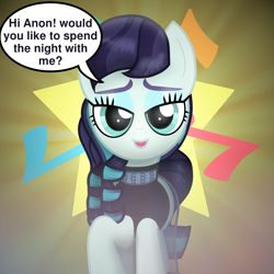 Size: 1920x1920 | Tagged: safe, artist:starless, derpibooru exclusive, coloratura, earth pony, pony, g4, bronybait, eyeshadow, female, implied anon, looking at you, makeup, mare, solo, talking to viewer