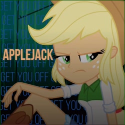 Size: 2985x2972 | Tagged: safe, edit, edited screencap, screencap, applejack, human, equestria girls, g4, shake your tail, album, album cover, clothes, fefe dobson, high res, party, shoes, singer, single, skirt, solo