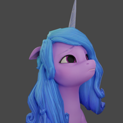 Size: 1920x1920 | Tagged: safe, artist:anthonystt, izzy moonbow, pony, unicorn, g5, my little pony: a new generation, 3d, bust, gray background, izzy sadbow, sad, simple background, solo