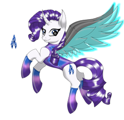 Size: 907x881 | Tagged: safe, artist:crystalfire562, rarity, cyborg, pony, unicorn, g4, artificial wings, augmented, clothes, leotard, mechanical wing, simple background, solo, transparent background, wings