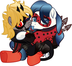 Size: 2227x2044 | Tagged: safe, artist:php178, derpibooru exclusive, oc, oc only, oc:lucy fair, oc:sunny harmony, bat pony, demon, demon pony, devil, hybrid, pegasus, pony, 2023 community collab, derpibooru community collaboration, .svg available, bat pony oc, bat wings, behaving like a cat, belt, belt buckle, best friends, blood, blue eyes, blue mane, blue tail, cat noir, cat tail, chat noir, closed mouth, clothes, cosplay, costume, crying, cuddle puddle, cuddling, curled up, devil horns, disclaimer, duo, gradient mane, gradient tail, high res, hoof heart, horn, horns, hybrid oc, inkscape, ladybug (miraculous ladybug), lip piercing, looking at you, mask, miraculous ladybug, movie accurate, nose piercing, nose ring, open mouth, pair, pegasus oc, piercing, pitchfork, pony pile, red eyes, simple background, slit pupils, smiling, smiling at you, svg, tail, tears of blood, transparent background, transparent wings, underhoof, vector, wings
