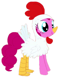 Size: 278x366 | Tagged: safe, artist:heil ric, pinkie pie, bird, chicken, earth pony, pony, animal costume, chicken pie, chicken suit, clothes, costume, female, mare, nightmare night costume, simple background, smiling, solo, transparent background, youtube link