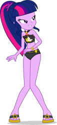 Size: 2110x4627 | Tagged: safe, artist:dustinwatsongkx, sci-twi, twilight sparkle, human, equestria girls, g4, my little pony equestria girls: better together, accessory swap, bare shoulders, bikini, bikini bottom, clothes, clothes swap, feet, female, geode of empathy, magical geodes, missing accessory, no glasses, sandals, simple background, sleeveless, solo, sunset shimmer swimsuit, sunset shimmer's beach shorts swimsuit, swimsuit, swimsuit swap, transparent background, vector