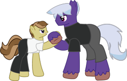 Size: 1481x950 | Tagged: safe, artist:99999999000, oc, oc only, oc:firearm king, oc:zhang cathy, earth pony, pony, 2023 community collab, derpibooru community collaboration, clothes, duo, duo male and female, earth pony oc, female, male, simple background, transparent background