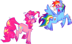 Size: 1299x794 | Tagged: safe, artist:troublelooksforme, pinkie pie, rainbow dash, earth pony, pegasus, pony, g4, duo, female, simple background, transparent background