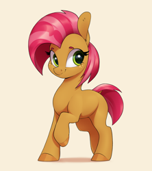 Size: 3200x3600 | Tagged: safe, artist:aquaticvibes, babs seed, earth pony, pony, g4, female, filly, foal, high res, raised hoof, simple background, smiling, solo