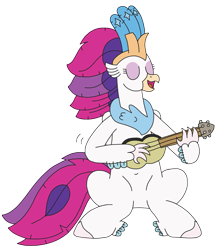 Size: 2443x2784 | Tagged: safe, artist:supahdonarudo, queen novo, classical hippogriff, hippogriff, series:novoember, g4, my little pony: the movie, eyes closed, high res, musical instrument, playing instrument, simple background, singing, sitting, transparent background, ukulele