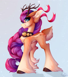 Size: 3094x3500 | Tagged: safe, artist:shinoshai, sunny starscout, deer, deer pony, earth pony, original species, pony, reindeer, g5, braid, braided ponytail, christmas, cloven hooves, concave belly, deerified, gradient hooves, gradient legs, high res, holiday, long legs, long mane, pale belly, ponytail, reindeerified, slender, solo, species swap, thin, unshorn fetlocks