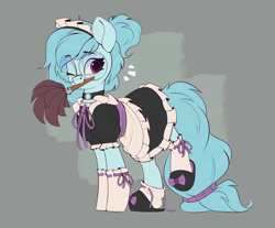 Size: 2270x1882 | Tagged: safe, artist:rexyseven, oc, oc only, oc:whispy slippers, earth pony, pony, clothes, duster, emanata, glasses, maid, meganekko, mouth hold, one eye closed, slippers, socks, solo