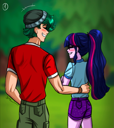 Size: 993x1120 | Tagged: safe, artist:daazzlin, sci-twi, timber spruce, twilight sparkle, human, equestria girls, g4, my little pony equestria girls: legend of everfree, blushing, camp everfree outfits, cropped, duo, female, male, shipping, straight, timbertwi