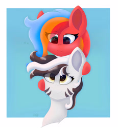 Size: 3418x3695 | Tagged: safe, artist:gaffy, oc, oc only, pony, zebra, bust, duo, high res, hooves, hug, portrait