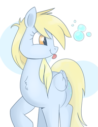 Size: 499x646 | Tagged: safe, artist:cookieboy011, derpy hooves, pegasus, pony, g4, bubble, simple background, solo, tongue out, white background