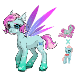 Size: 1200x1200 | Tagged: safe, artist:crumbelinadicarmello, minty, ocellus, oc, changeling, hybrid, pony, g3, g4, avatar maker fantasy pony, black sclera, blue eyes, body markings, changeling hybrid, changeling oc, eyelashes, facial markings, female, freckles, fusion, fusion:minty, fusion:ocellus, generational ponidox, gradient hooves, gradient legs, half changeling, heterochromia, hybrid oc, insect wings, magical lesbian spawn, offspring, parent:minty, parent:ocellus, parents:mintyllus, pink mane, short mane, short tail, simple background, snow, snowflake, solo, standing, tail, transparent background, wings, winter minty