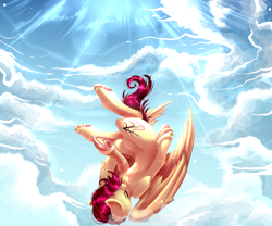 Size: 2683x2236 | Tagged: safe, artist:aquasky987, oc, oc only, pegasus, pony, cloud, falling, female, high res, mare, outdoors, pegasus oc, solo, wings