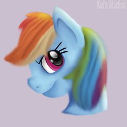 Size: 2000x2000 | Tagged: safe, artist:kaifurry, rainbow dash, pegasus, pony, bust, digital painting, fluffy, grin, portrait, simple background, smiling, solo