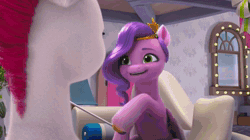 Size: 1280x716 | Tagged: safe, screencap, pipp petals, zipp storm, pegasus, pony, g5, my little pony: make your mark, my little pony: make your mark chapter 3, winter wishday, spoiler:g5, spoiler:winter wishday, animated, banner, bush, conductor's baton, couch, crystal brighthouse, decoration, female, flying, frustrated, house plant, mare, royal sisters (g5), seashell, siblings, sisters, sound, webm