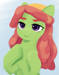 Size: 511x650 | Tagged: safe, artist:some_ponu, tree hugger, earth pony, pony, :3, bust, female, hoof on chest, looking at you, mare, portrait, smiling, solo