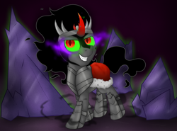 Size: 3822x2826 | Tagged: safe, artist:background basset, king sombra, pony, unicorn, the crystal empire 10th anniversary, g4, crystal, dark magic, glowing, glowing eyes, high res, magic, smiling, solo