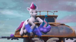 Size: 1280x716 | Tagged: safe, screencap, zipp storm, pegasus, pony, g5, my little pony: make your mark, my little pony: make your mark chapter 3, winter wishday, spoiler:g5, spoiler:winter wishday, animated, female, flying, hat, hoof tapping, loop, mare, party hat, perfect loop, snow, solo