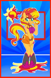 Size: 2974x4520 | Tagged: safe, artist:arthurwolf, sunset shimmer, unicorn, anthro, g4, belly button, clothes, cute, cutie mark, equestria girls outfit, female, high res, midriff, outline, shimmerbetes, solo, white outline