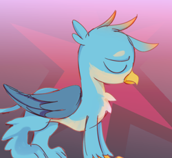 Size: 1080x1000 | Tagged: artist needed, source needed, safe, gallus, griffon, g4, abstract background, eyes closed, male, solo, upset