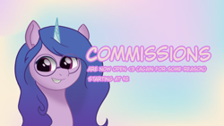 Size: 1600x900 | Tagged: safe, artist:cobaltskies002, advertisement, commission, commission info