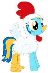 Size: 243x366 | Tagged: safe, artist:heil ric, oc, oc only, oc:general mumble, earth pony, pony, animal costume, chicken suit, clothes, costume, female, mare, nightmare night costume, simple background, smiling, solo, transparent background