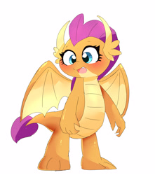 Size: 3000x3400 | Tagged: safe, artist:leo19969525, smolder, dragon, g4, blue eyes, blushing, cute, dragon wings, dragoness, female, high res, horns, open mouth, simple background, smolderbetes, solo, spread wings, tail, white background, wings