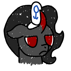 Size: 1000x1000 | Tagged: safe, artist:theunidentifiedchangeling, king sombra, the crystal empire 10th anniversary, g4, bust, digital art, ears back, horn, krusty krab hat, male, portrait, simple background, solo, spongebob squarepants, transparent background, unamused