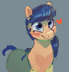 Size: 1827x1906 | Tagged: safe, artist:alumx, lookie uppie, earth pony, pony, g5, background pony, blue eyes, blue mane, blushing, bust, cute, female, heart, mare, portrait, smiling, solo